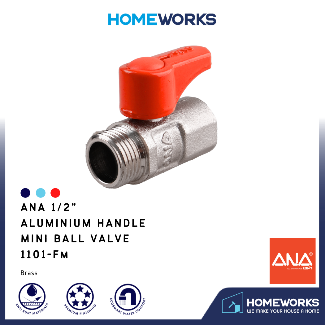 ANA 1/2" ALUMINIUM HANDLE MINI BALL VALVE 1101-MF