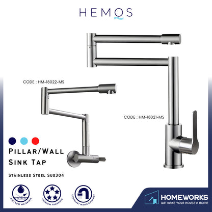 HEMOS KITCHEN FAUCET SUS 304 ROTABLE PILLAR / WALL SINK TAP KEPALA PAIP AIR DAPUR HM-18021,18022-MS