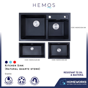 HEMOS KITHCHEN GRANITE NATURAL QUARTZ STONE 3.0MM THICKNESS KITCHEN SINK SINGLE DOUBLE BOWL BLACK