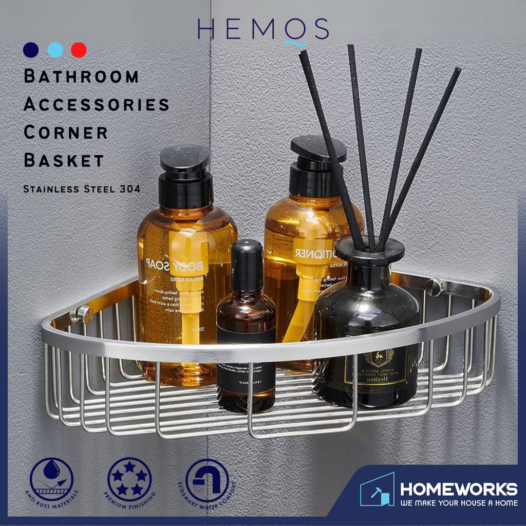 HEMOS BATHROOM FAUCET STAINLESS STEEL SUS 304 CORNER BASKET HMBF-89913 (MATT BLACK,SILVER,GREY)