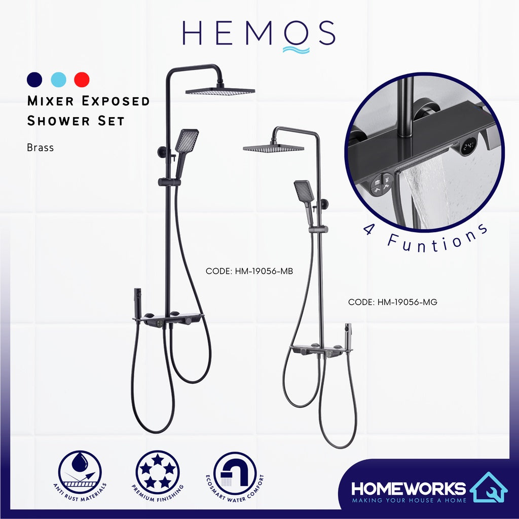 HEMOS BATHROOM FAUCET 4 MODE BRASS MIXER EXPOSED GREY & BLACK SHOWER SETS HM-19056