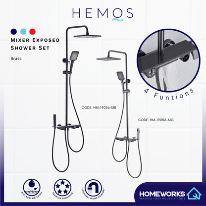 HEMOS BATHROOM FAUCET 4 MODE BRASS MIXER EXPOSED GREY & BLACK SHOWER SETS HM-19056