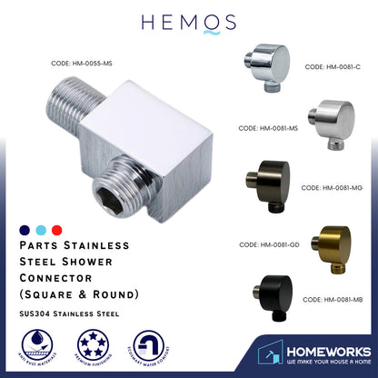 HEMOS PARTS SUS 304 SOLID WALL HANDSHOWER SUPPLY ELBOW CONNECTOR (SQUARE & ROUND) HM-0055,0081