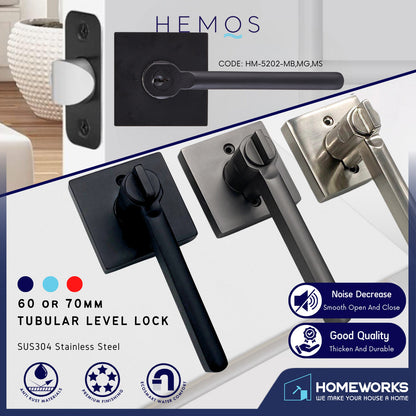 HEMOS 60-70MM TUBULAR LEVEL HANDLE DOOR LOCK KUNCI TOMBOL PINTU RUMAH SILVER BLACK GREY HM-5202,HM-5213-MS