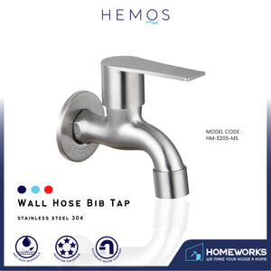 HEMOS BATHROOM FAUCET STAINLESS STEEL SUS 304  WALL HOSE TAP HM-3205-MS