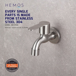 HEMOS BATHROOM FAUCET STAINLESS STEEL SUS 304 WALL BIB TAP HM-3305