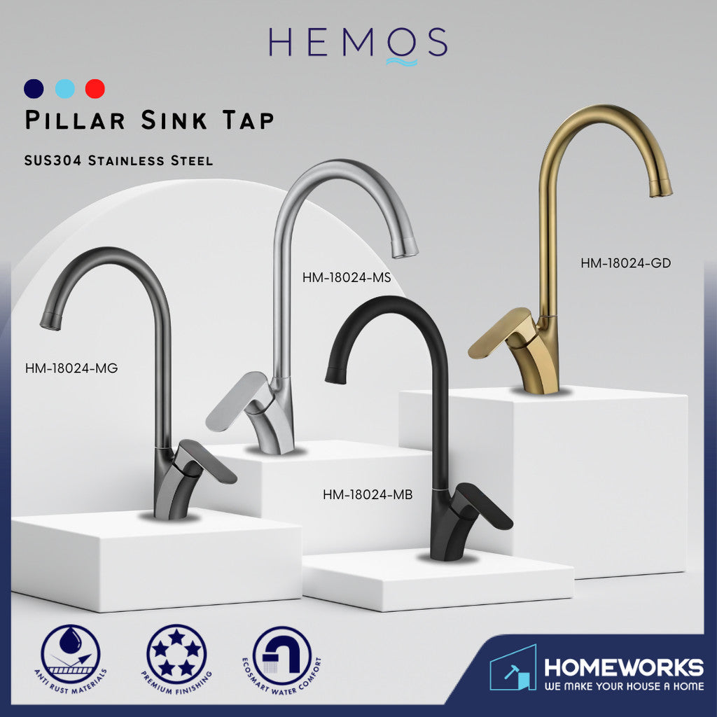 HEMOS KITCHEN FAUCET STAINLESS STEEL SUS 304 PILLAR SINK TAP KEPALA PAIP DAPUR HM-18024