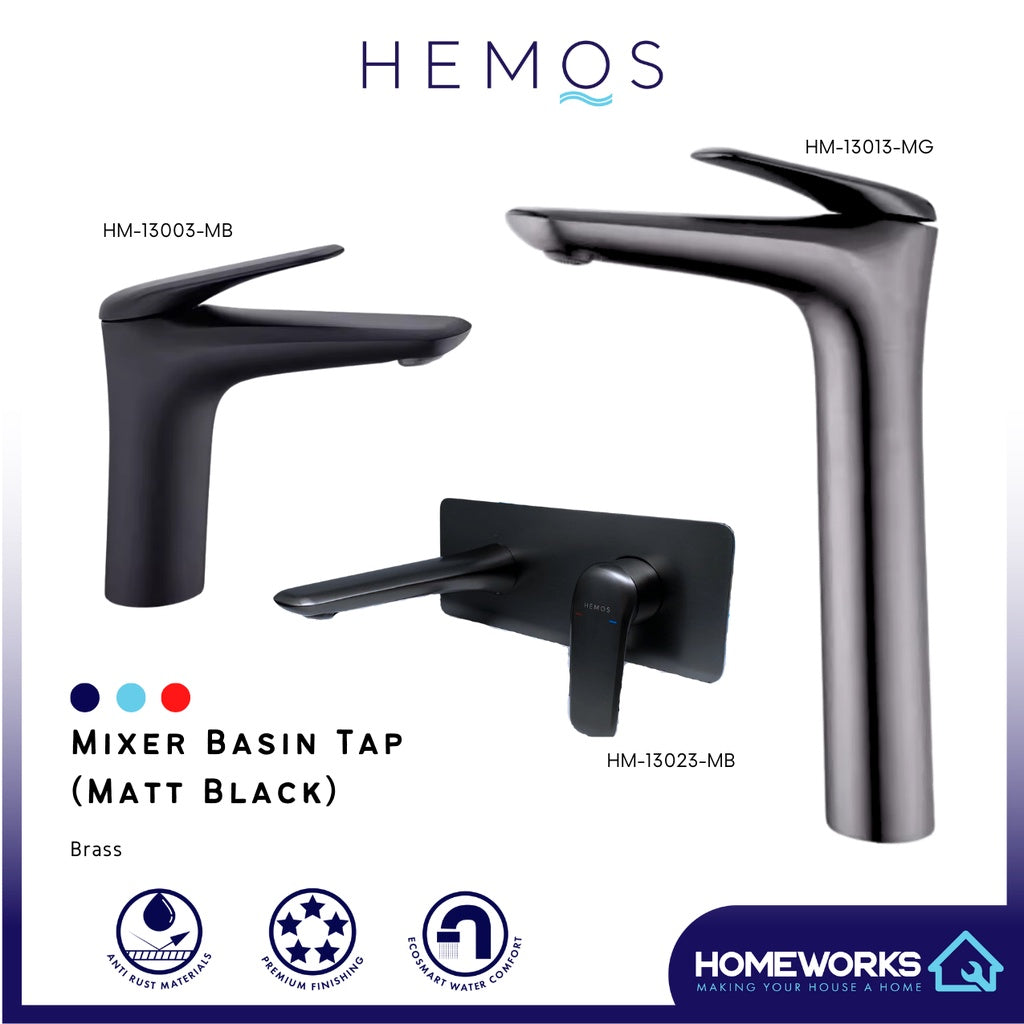 HEMOS BATHROOM BRASS MIXER CONCEALED WALL BASIN TAP KEPALA PAIP AIR 13SERIES (MATT GREY, BLACK)