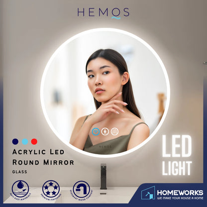 600/700/800MM LED LIGHT WALL MOUNTED ROUND MIRROR MATT FINISHING LAMPU CERMIN DINDING HM-YKL01