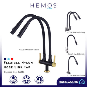 HEMOS KITCHEN FAUCET SUS 304 BLACK FLEXIBLE NYLON PILLAR WALL SINK TAP KEPALA PAIP SINKI 36SERIES
