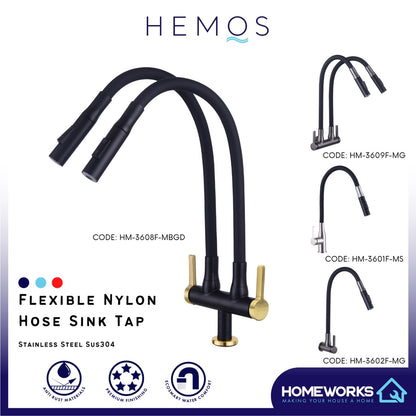 HEMOS KITCHEN FAUCET SUS 304 BLACK FLEXIBLE NYLON PILLAR WALL SINK TAP KEPALA PAIP SINKI 36SERIES