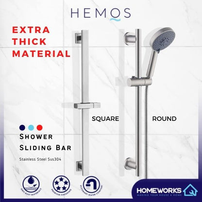 HEMOS BATHROOM FITTING SUS 304 SHOWER ADJUSTABLE BAR GELONGSOR PANCURAN (ROUND/SQUARE) HM-0052,0053
