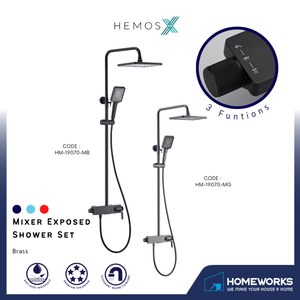 HEMOS BATHROOM FAUCET 3 MODE BRASS MIXER RAIN SHOWER SETS SET MANDIAN HM-19070-MB