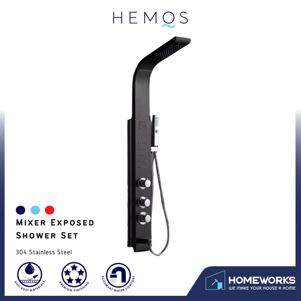 HEMOS BATHROOM FAUCET 4 MODE STAINLESS STEEL 304 MIXER EXPOSED BLACK CHROME SHOWER SETS HM-19052