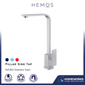 HEMOS KITCHEN FAUCET STAINLESS STEEL SUS 304 PILLAR SINK TAP KEPALA PAIP AIR DAPUR HM-18018-MS