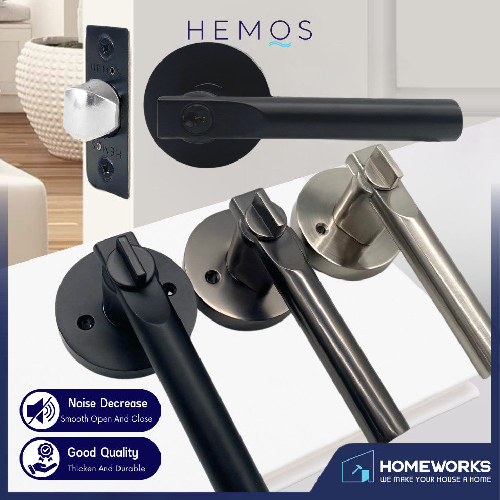 HEMOS 60-70MM TUBULAR LEVEL DOOR LOCK KUNCI TOMBOL PINTU RUMAH SILVER BLACK GREY HM-5210