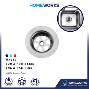 32MM 40MM STAINLESS STEEL SCREW BATHROOM BASIN KITCHEN SINK WASTE PENAPIS SINGKI CUCI MANGKUK
