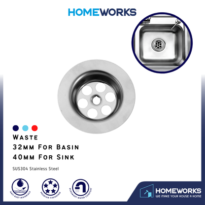 32MM 40MM STAINLESS STEEL SCREW BATHROOM BASIN KITCHEN SINK WASTE PENAPIS SINGKI CUCI MANGKUK