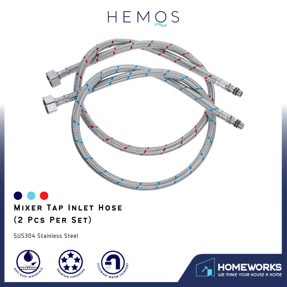 HEMOS PARTS 2PCS 304 STEEL COLD AND HOT MIXER TAP FLEXIBLE TUBE HOSE ONLY