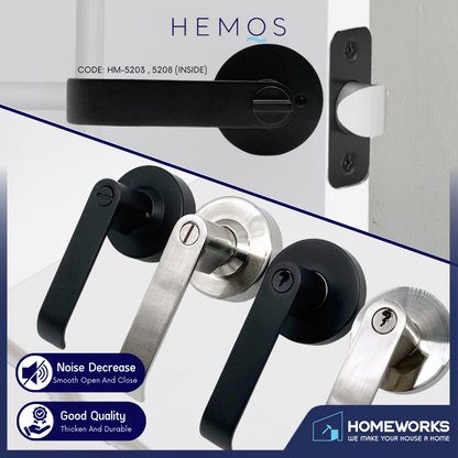 HEMOS 60-70MM TUBULAR LEVEL HANDLE DOOR LOCK KUNCI TOMBOL PINTU RUMAH SILVER BLACK HM-5203,5208