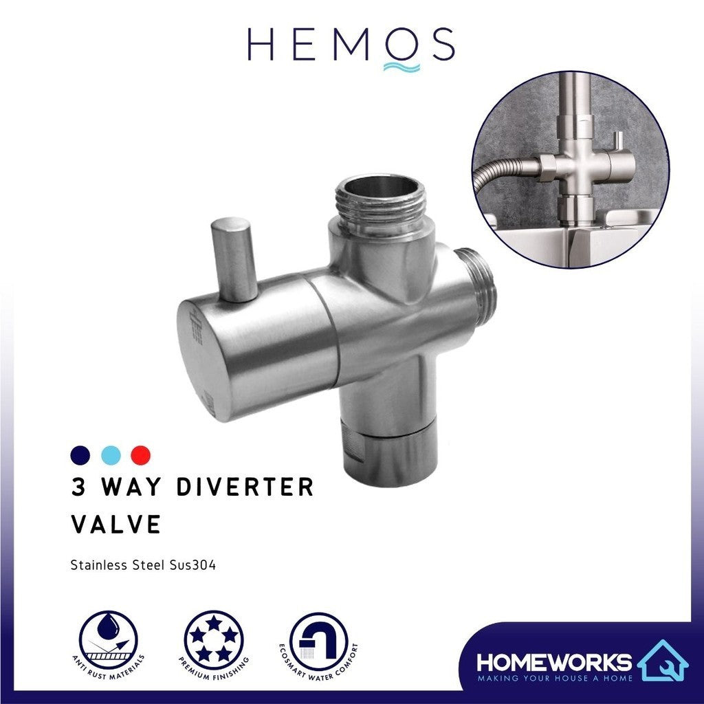 HEMOS BATHROOM FAUCET PARTS 3 WAY SHOWER HEAD WATER FLOW CONTROL DIVERTER VALVE (M+M+F) HM-0043