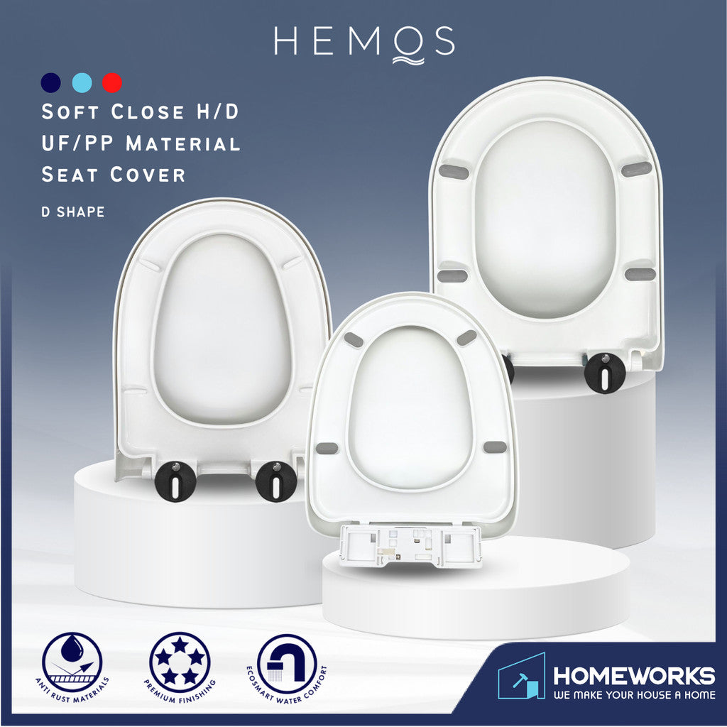 HEMOS HEAVY DUTY D SHAPE PP/UF SOFT CLOSING SEAT COVER ADJUSTABLE HINGES PENUTUP TANDAS DUDUK