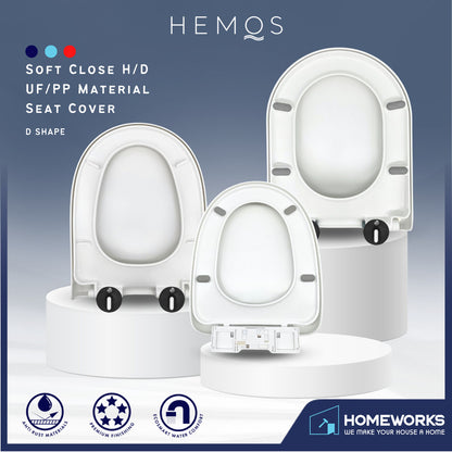 HEMOS HEAVY DUTY D SHAPE PP/UF SOFT CLOSING SEAT COVER ADJUSTABLE HINGES PENUTUP TANDAS DUDUK
