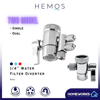 1/4'' BRASS C/P DIVERTER FILTER ADAPTOR VALVE KEPALA AIR SINK DAPUR SINGLE DUAL
