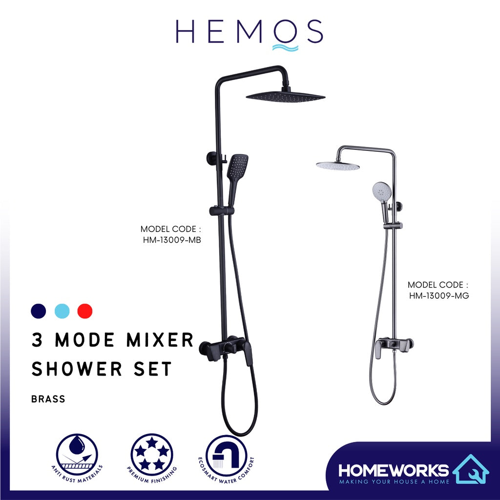 HEMOS BATHROOM FAUCET 3 MODE BRASS MIXER RAIN SHOWER SETS SET MANDIAN HM-13009-MB, MG