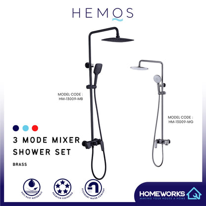 HEMOS BATHROOM FAUCET 3 MODE BRASS MIXER RAIN SHOWER SETS SET MANDIAN HM-13009-MB, MG