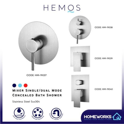 HEMOS BATHROOM FAUCET SUS 304 STAINLESS STEEL MIXER SINGLE MODE CONCEALED BATH SHOWER ROUND SQUARE