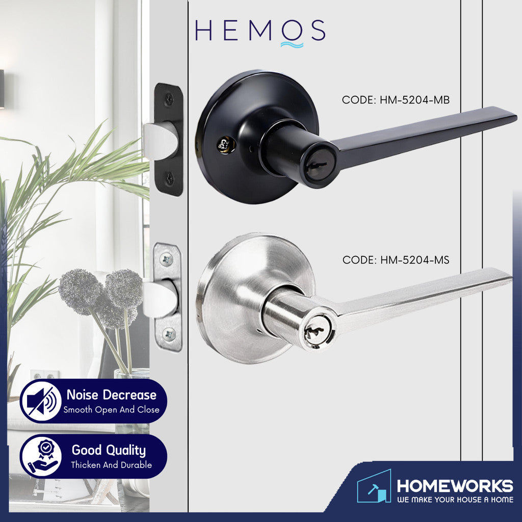 HEMOS 60-70MM TUBULAR LEVEL DOOR LOCK KUNCI TOMBOL PINTU RUMAH SILVER BLACK HM-5204