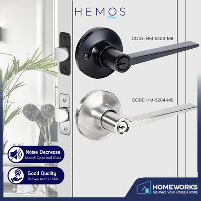 HEMOS 60-70MM TUBULAR LEVEL DOOR LOCK KUNCI TOMBOL PINTU RUMAH SILVER BLACK HM-5204