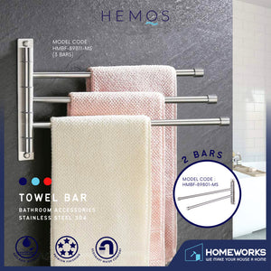 HEMOS BATHROOM FITTING SUS 304 TOWEL HOLDER HANGER 2 & 3 BARS TUALA HM-89801,89811-MS (MATT SILVER)