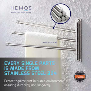 HEMOS BATHROOM FITTING SUS 304 TOWEL HOLDER HANGER 2 & 3 BARS TUALA HM-89801,89811-MS (MATT SILVER)