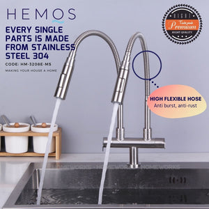 HEMOS KITCHEN FAUCET FLEXIBLE SUS 304 STAINLESS STEEL HOSE PILLAR WALL SINK TAP