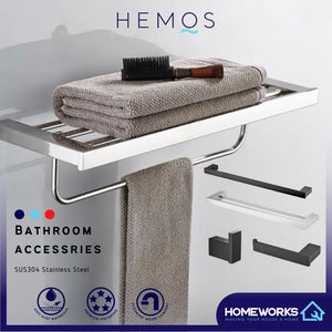 HEMOS BATHROOM FITTING SUS 304 TOWEL RACK PAPER HOLDER CHROME BLACK RAK BILIK MANDI 84SERIES