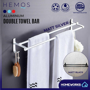 HEMOS BATHROOM FAUCET ALUMINUM DOUBLE TOWEL CLOTH BAR HM-81102 (MATT BLACK, MATT SILVER)