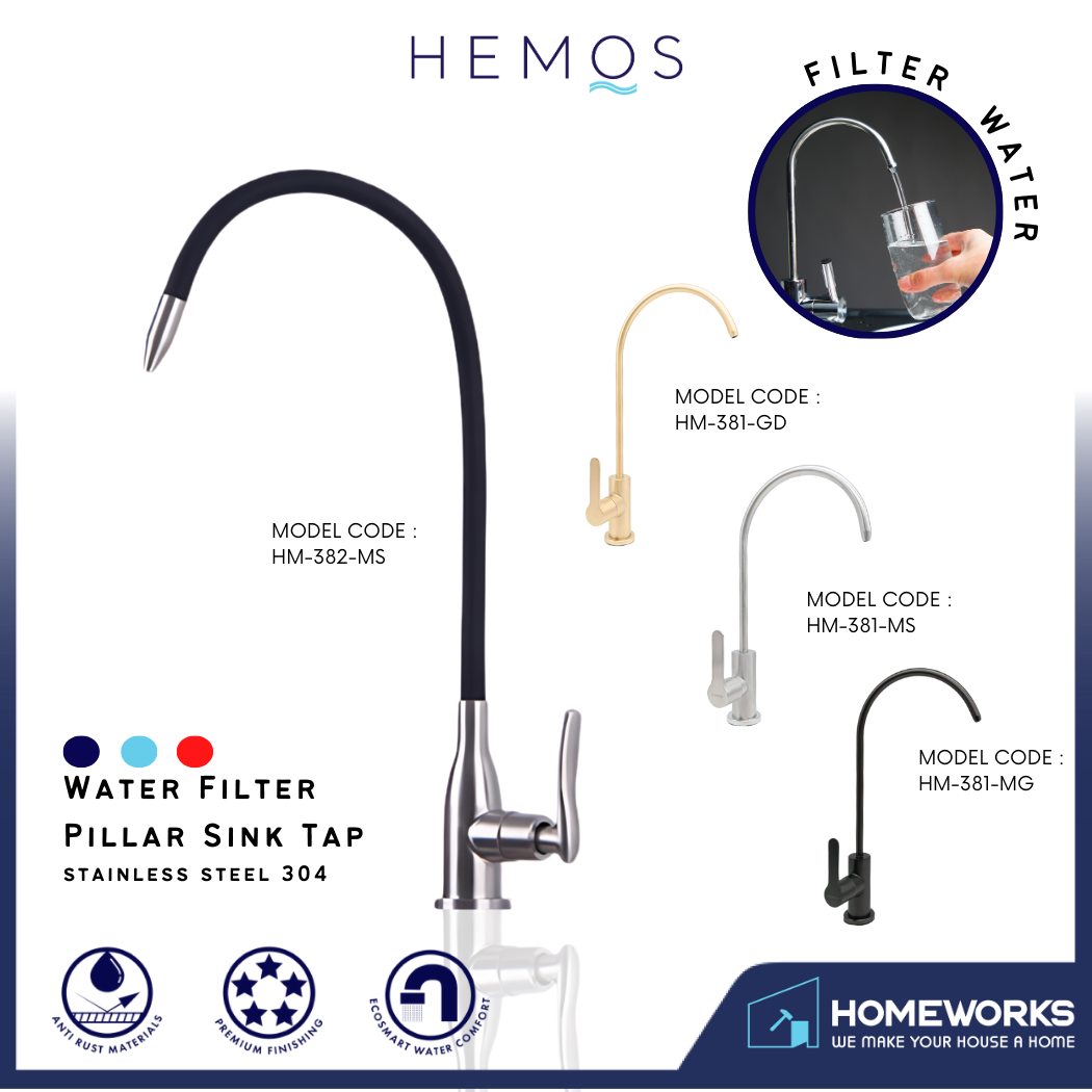 HEMOS KITCHEN FAUCET STEEL 304 WATER FILTER PILLAR SINK TAP HM-381,382