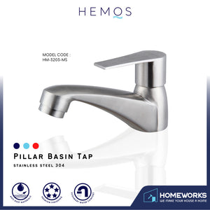HEMOS BATHROOM FAUCET STAINLESS STEEL SUS PILLAR BASIN TAP HM-3203-MS