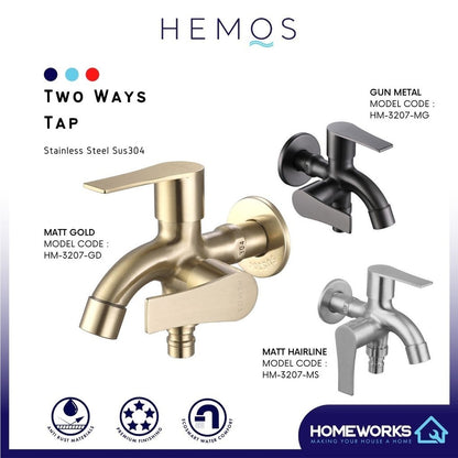 HEMOS BATHROOM FAUCET STAINLESS STEEL SUS 304 2TO1 TWO WAY TAP HM-3207