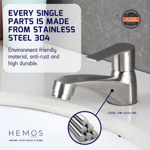 HEMOS BATHROOM FAUCET STAINLESS STEEL SUS PILLAR BASIN TAP HM-3203-MS