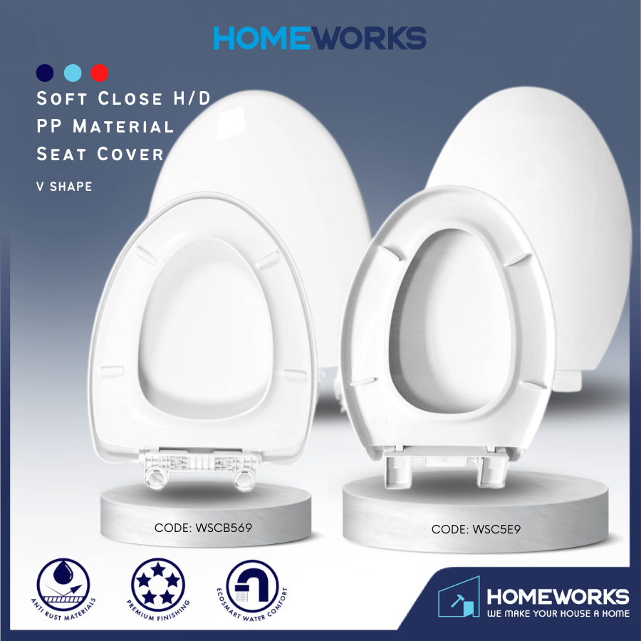HEAVY DUTY V SHAPE PP MATERIAL SOFT CLOSE SEAT COVER ADJUSTABLE HINGES PENUTUP MANGKUK TANDAS DUDUK