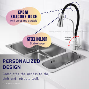HEMOS KITCHEN FAUCET FLEXIBLE BLACK NYLON HOSE WITH HOLDER KEPALA PAIP SINKI HM-3301FH,3302FH-MS