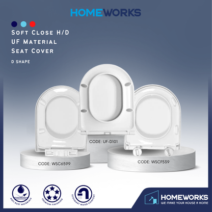 HEAVY DUTY UF/PP MATERIAL D SHAPE SOFT CLOSE SEAT COVER ADJUSTABLE HINGES PENUTUP MANGKUK DUDUK