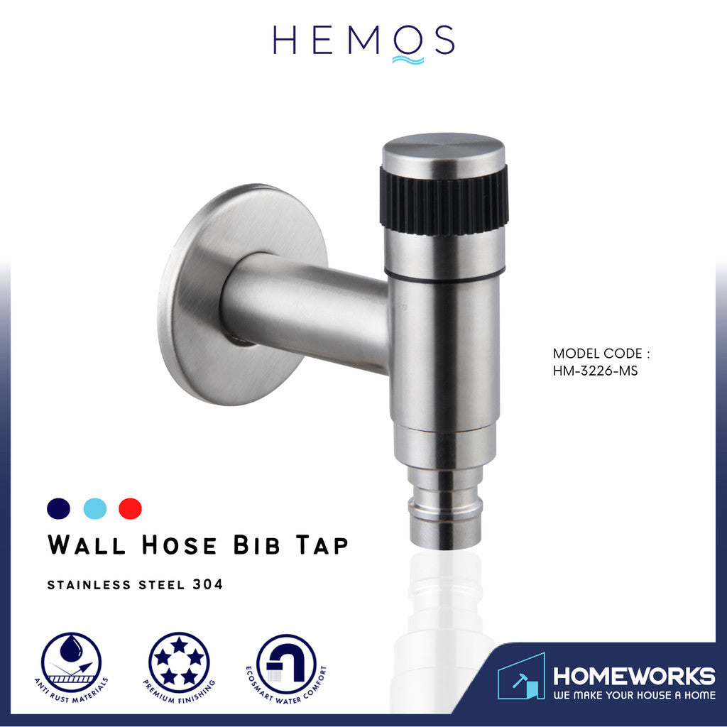 HEMOS BATHROOM FAUCET STAINLESS STEEL SUS 304 WALL HOSE BIB TAP HM-3226-MS