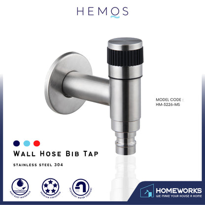 HEMOS BATHROOM FAUCET STAINLESS STEEL SUS 304 WALL HOSE BIB TAP HM-3226-MS