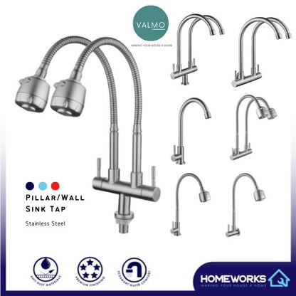 KITCHEN FAUCET STAINLESS STEEL PILLAR WALL MOUNTED SINK TAP KEPALA PAIP AIR DAPUR 31SERIES