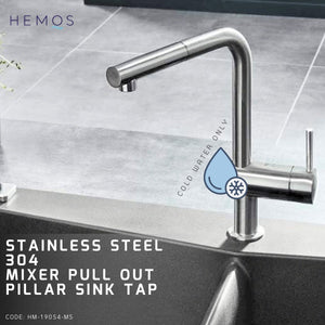HEMOS KITCHEN FAUCET STEEL PULL OUT COLD PILLAR SINK TAP KEPALA PAIP DAPUR HM-19054-MS
