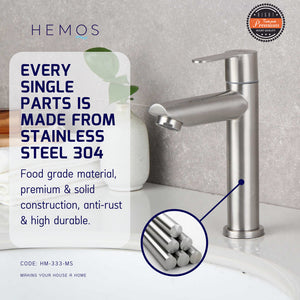 HEMOS BATHROOM FAUCET SUS 304 PILLAR BASIN SINGLE COLD TAP PAIP SINKI HM-333